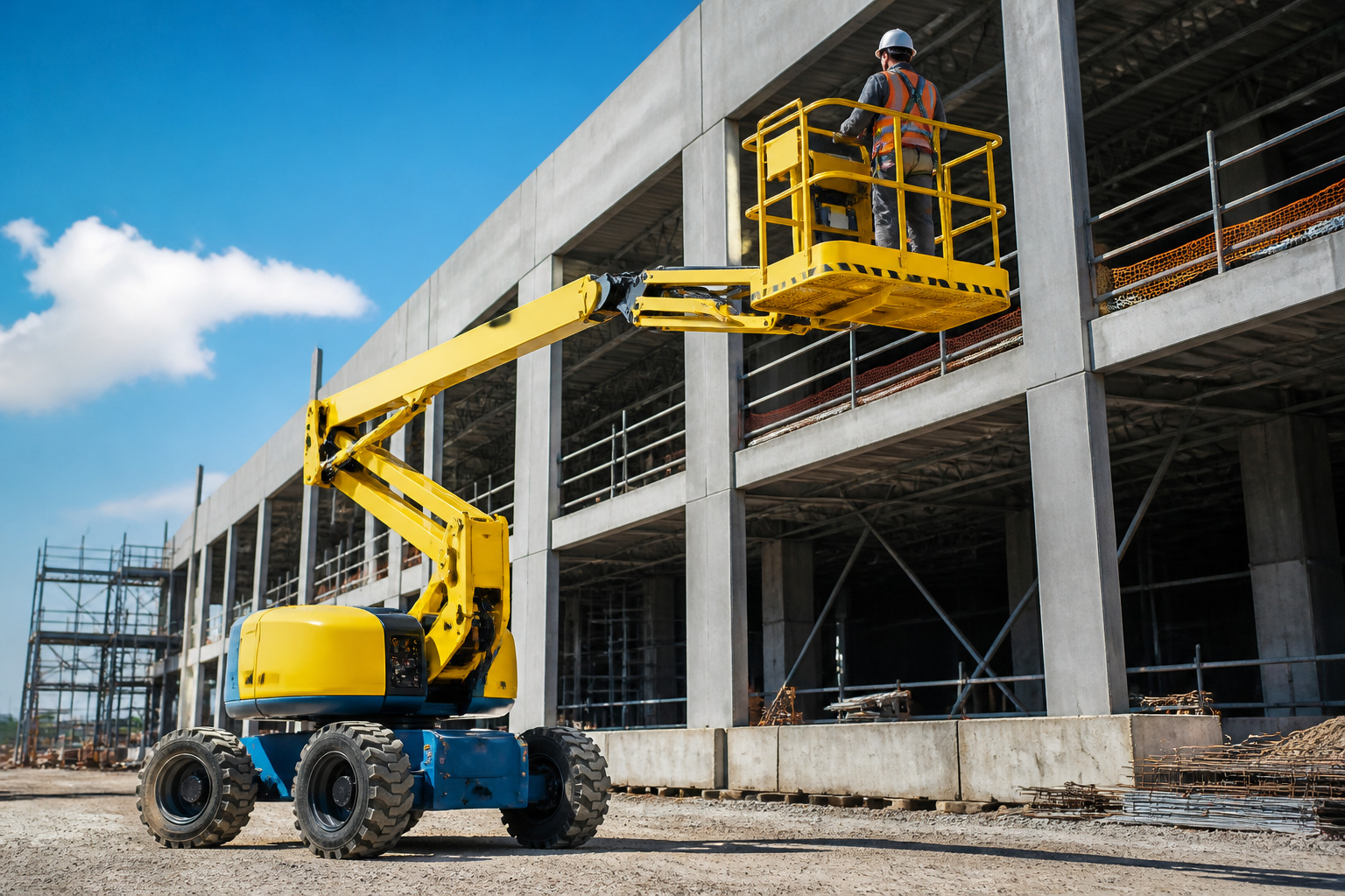 Nacelle elevatrice en action sur un chantier