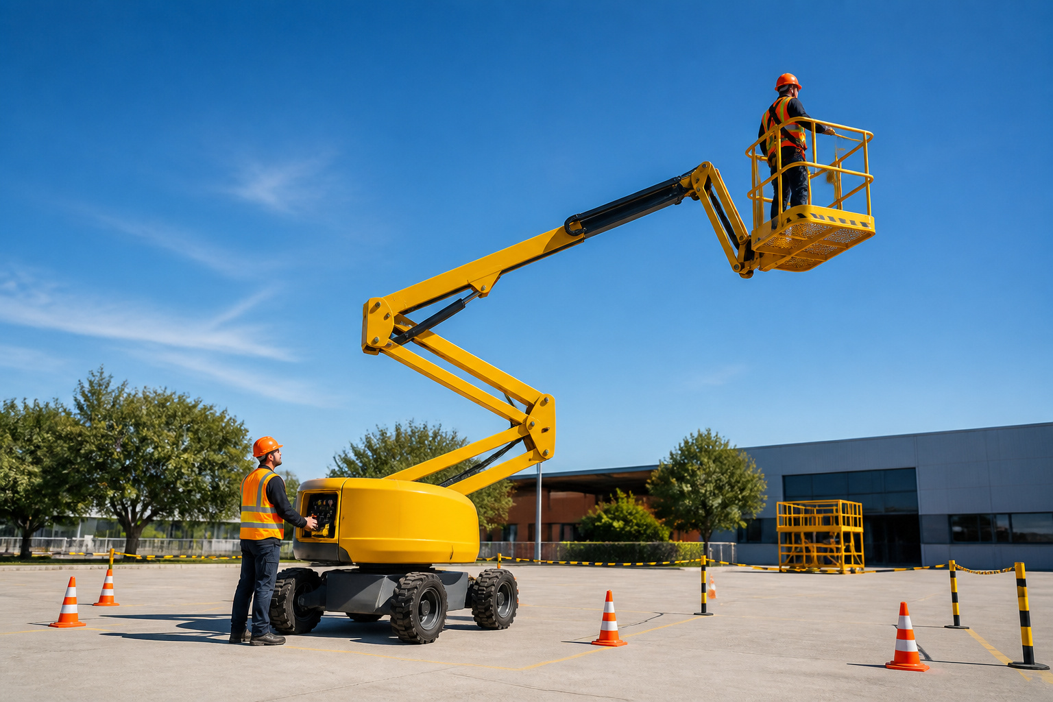 Plateforme elevatrice jaune en formation
