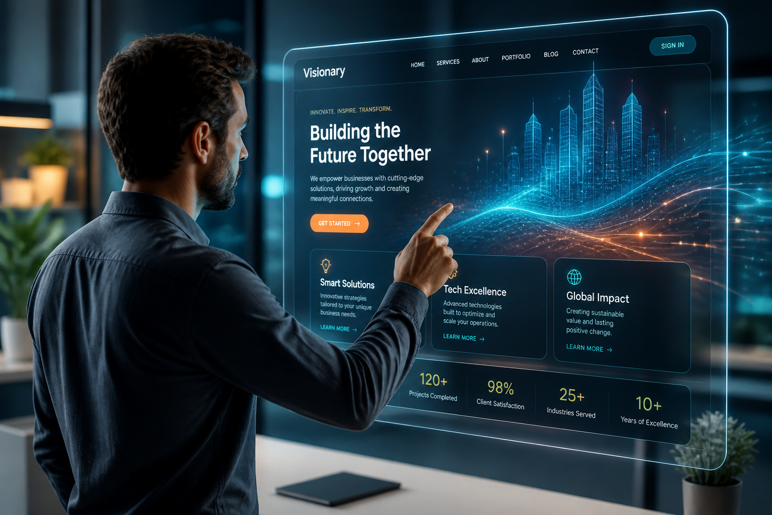 Interaction futuriste avec un ecran numerique